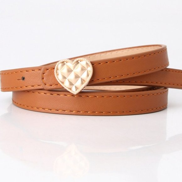 Skinny Camel Belt w/Gold Heart Buckle - Picture 1 of 12